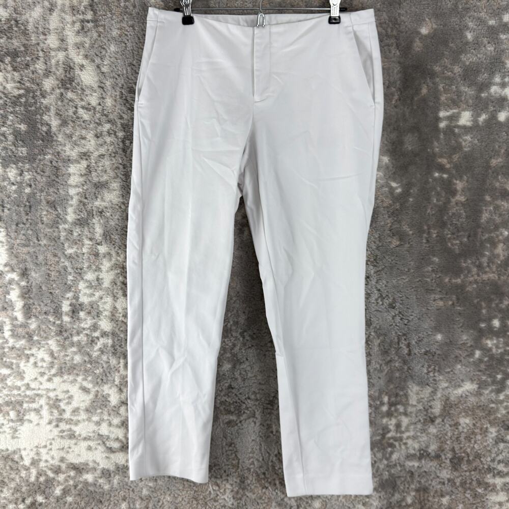 Averly Size 10 Ankle Flat Front Straight Leg Pants White Button Zip Pocket